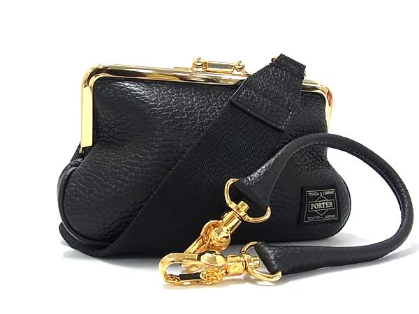 ■美品■ 5525gallery&times;PORTER 5525ギャラリー&times;ポーター レザー がま口 2WAY ハンドバッグ ショルダー ブラック系 FT7558｜pleasure-Store　店