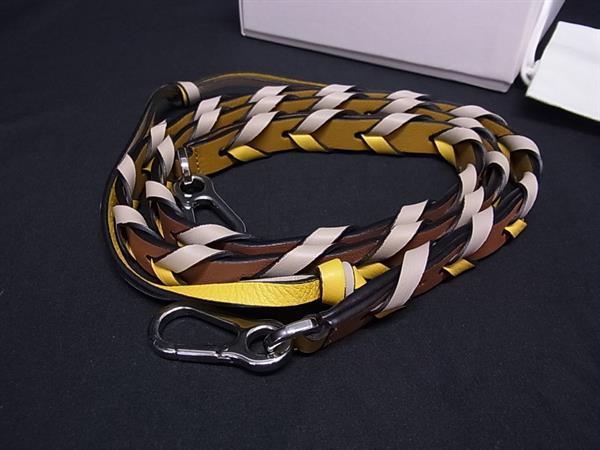 ■極美品■ LOEWE ロエベ シン ブレイデッド レザー バッグ用 ショルダーストラップ 斜め掛け イエロー系×マルチカラー FT7375