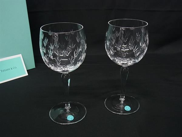 美品　TIFFANY＆Co ティファニー＆コー スクエア プレート ワイングラス TIFFANY&Co.（ティファニー） グラス ペア 結婚祝い TIFFANY＆Co