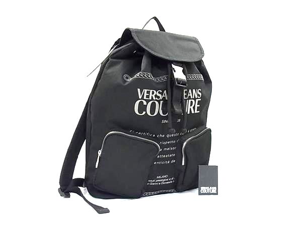 ■極美品■VERSACE JEANS COUTURE ヴェルサーチェ デニム クチュール ナイロン 背嚢 うしろ側風呂敷き包み 黒いこと系 BR0192