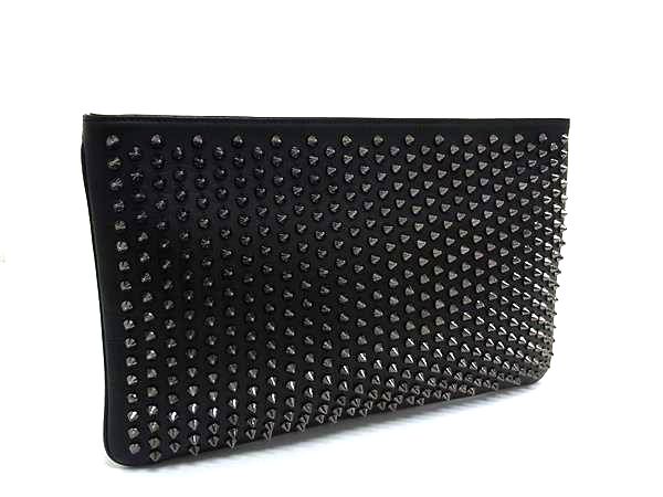 ■極美品■ Christian Louboutin ルブタン ルビポッシュ スパイクスタッズ なめし革 クラッチペダル御徒面子 二つ目御徒面子 黒いこと系 FL6577