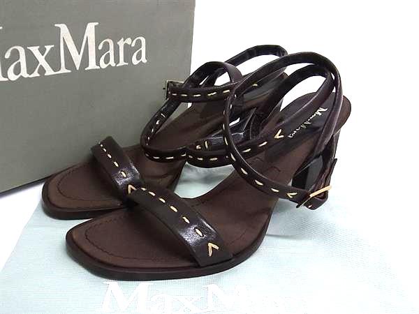 ■新品同様■ Max Mara マックスマーラ レザー ヒール サンダル 表記サイズ 36 (約23.0cm) 靴 シューズ ブラウン系 FL8453｜pleasure-Store　店