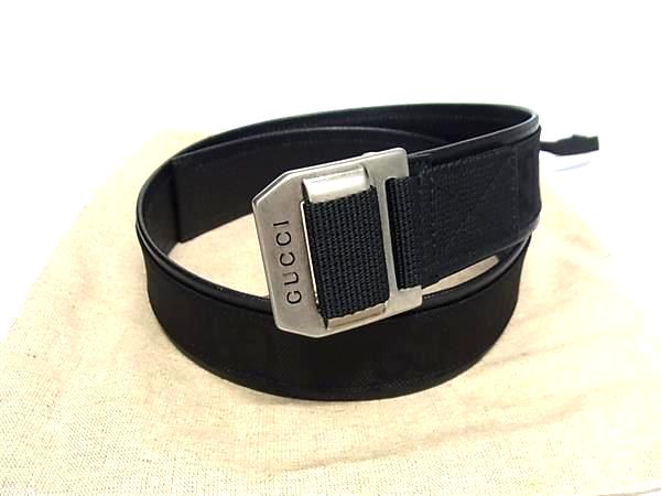 ■新品負けず劣らず■ GUCCI グッチ 684485 H9HLX GG柄 ナイロン×なめし革 しろがね色金具 胴締め 書きあらわす大きさ70/28 レディース 黒いこと系 BN4355