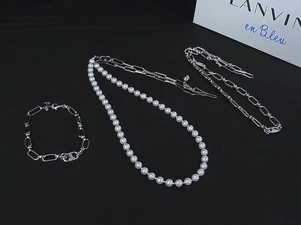 ■新品負けず劣らず■ LANVIN en Bleu ランバンオンブルー パール 頸飾り 腕輪 添え物 3点書き割り しろがね色系 BP7828
