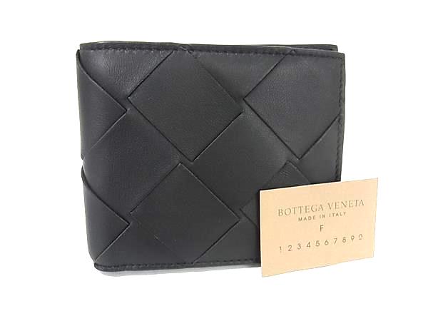 ■新品負けず劣らず■ BOTTEGA VENETA ボッテガヴェネタ マキシイントレチャート なめし革 二つ折り 札入れ ウォレット 金入れ 黒いこと系 HA0972 メンズ財布-財布・ケース-バッグ・小物・ブランド雑貨