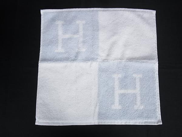 ■美品■ HERMES エルメス アヴァロン カレタオル 綿織物100% 御手々西洋手ぬぐい 人間の顔西洋手ぬぐい 青み系×白いこと系 FT5402
