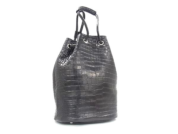■極上■本物■極美品■ Cisei シセイ 山本製鞄 コラボ クロコダイル 巾着型 ハンドバッグ ミニバッグ レディース ブラック系 FV8778｜pleasure-Store　店