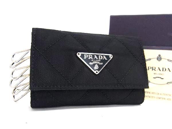 ■極美品■ PRADA プラダ テスートナイロン キルティング 6連 キーケース 鍵入れ メンズ レディース ブラック系 AW1899｜pleasure-Store　店