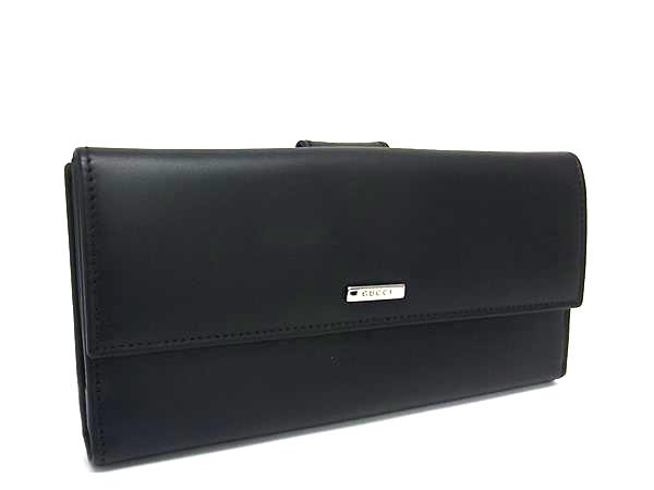 ■新品同様■ GUCCI グッチ 143389 レザー 二つ折り 長財布 ウォレット 札入れ 小銭入れ カード入れ メンズ ブラック系 FU2108｜pleasure-Store　店