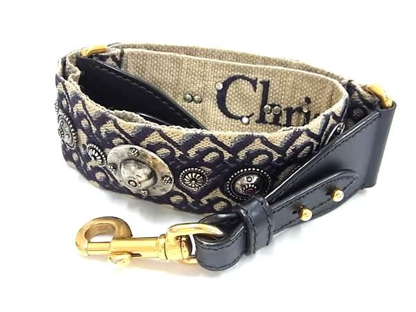 ■美品■ Dior ディオール トロッター エンブロイダリー キャンバス バッグ用 ショルダーストラップ 肩掛け  ネイビー系FF0405