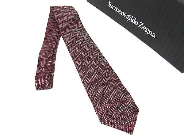 ■新品■未使用■ Ermenegildo Zegna エルメネジルド ゼニア シルク100% 総柄 ネクタイ 紳士 メンズ ボルドー系&times;ブラック系 BI9482｜pleasure-Store　店