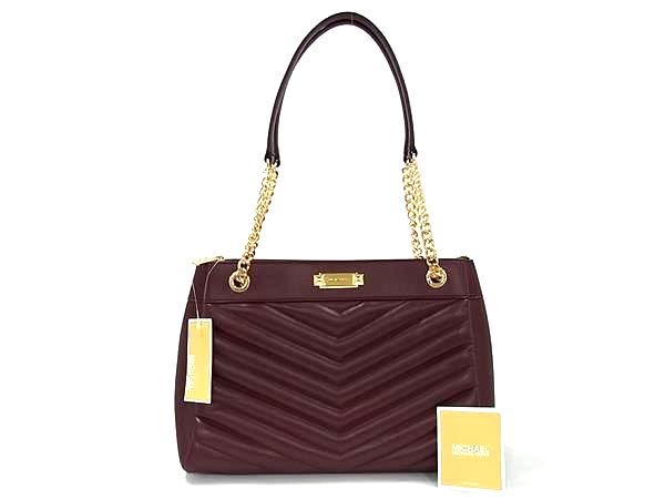 ■新品■未使用■ MICHAEL KORS マイケルコース レザー トートバッグ ショルダーバッグ 肩掛け ボルドー系&times;ゴールド系 BP1097｜pleasure-Store　店