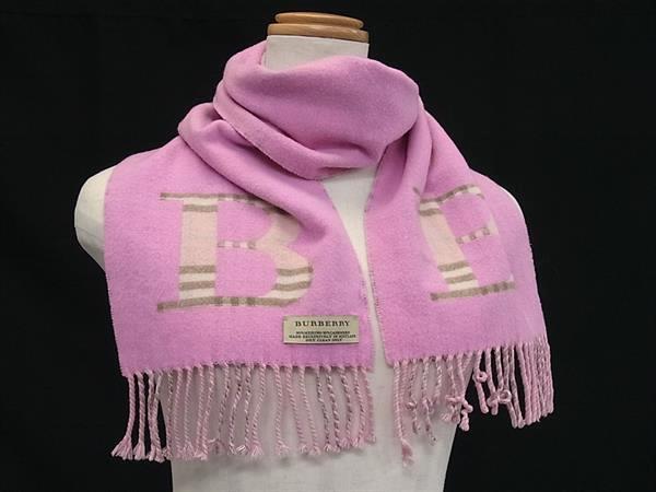 ■美品■ BURBERRY バーバリー ノバチェック ウール90%&times;カシミヤ10% マフラー ストール 防寒具 レディース ピンク系 BR2502｜pleasure-Store　店
