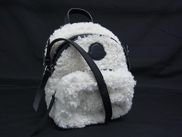 ■美品■ MONCLER モンクレール ボア&times;レザー ショルダーバッグ 斜め掛け 肩掛け レディース アイボリー系&times;ブラック系 FS2888｜pleasure-Store　店