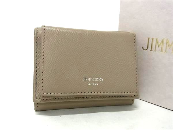 ■新品■未当て嵌める■ JIMMY CHOO ジミーチュウ NEMO ネモ なめし革 三つ折り 紙入れ ウォレット 御釣り入れ 紙入れ グレージュ系 FH2741