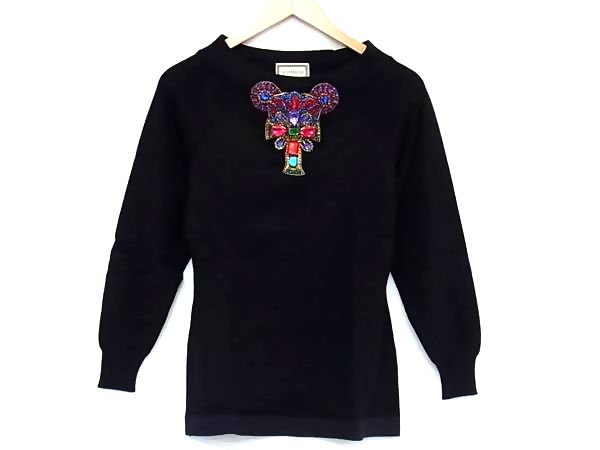 ■美品■ GIANNI VERSACE ジャンニ ヴェルサーチ ビジュー ビーズ 長袖 編み物 トップス 大いさ38 御召しもの レディース 黒いこと系 FR6467