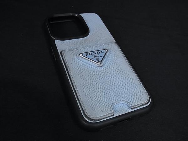 PRADA プラダ サフィアーノレザー iPhone15Pro 相応う アイフォンケース スマホケース レディース 点火装置青色系×黒いこと系 BP9150