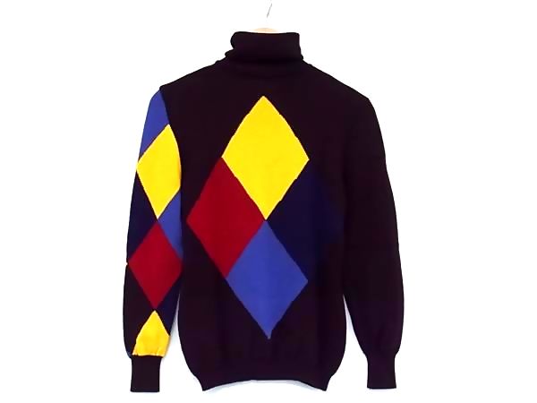 ■極美品■ GIANNI VERSACE ジャンニ ヴェルサーチ タートルネック 編み物 スウェーター 大きさ1 お召しもの パープル系×マルチ色合い FR6463