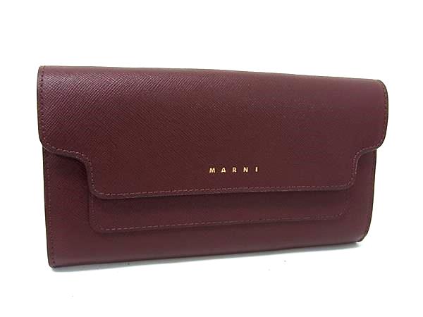■新品同様■ MARNI マルニ レザー 二つ折り 長財布 ウォレット 札入れ 小銭入れ カード入れ レディース ダークブラウン系 FX3643