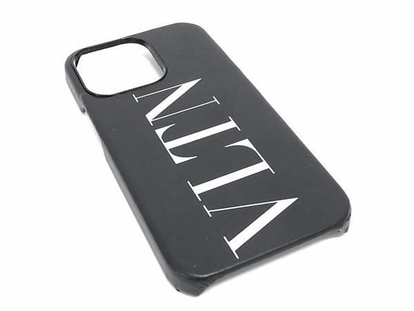 ■美品■ VALENTINO GARAVANI ヴァレンティノ ガラヴァーニ なめし革 iPhone13 Pro相応う アイフォンケース スマホケース 黒いこと系 金7732