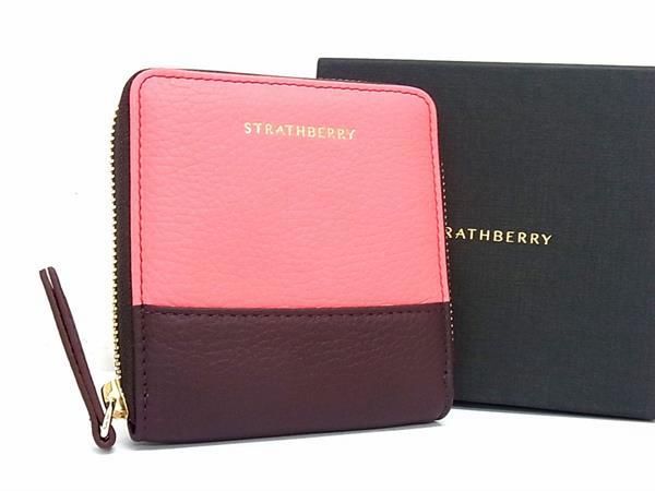 ■新品■未当てはめる■ STRATHBERRY ストラスベリー なめし革 ラウンドジッパー 紙入れ ウォレット さくら色系×赤銅色系 金7659