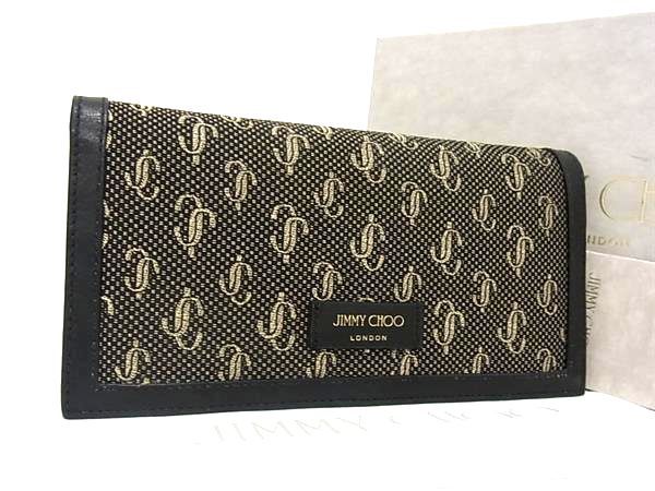 ■新品■未当てはめる■ JIMMY CHOO ジミーチュウ 帆布×なめし革 総柄 二つ折り 長紙入れ ウォレット レディース 米国海軍系 AZ0730