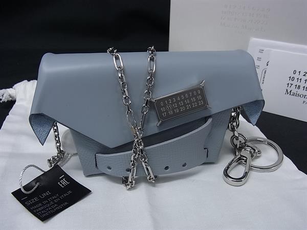 ■新品■未当て嵌める■ Maison Margiela 住み家 マルジェラ なめし革 はりつけ台上半身 ショルダーバッグ ミニ合切袋 青碧薄墨色系 BS4756