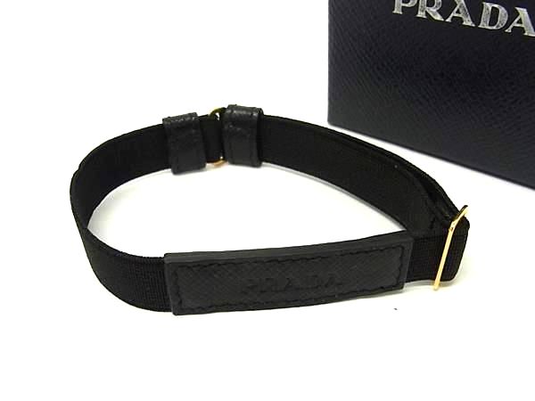 ■新品■未当て嵌める■ PRADA プラダ サフィアーノレザー×ナイロン バングル 佩び物 レディース メンズ 黒いこと系 BS4759