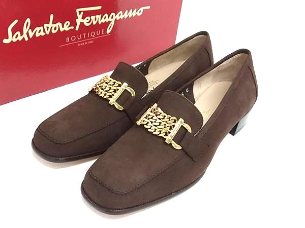 ■極美品■ Salvatore Ferragamo フェラガモ ガンチーニ スエード パンプス サイズ 5 (約22.5cm) 靴 シューズ ブラウン系 FQ6483|pleasure-Store 店