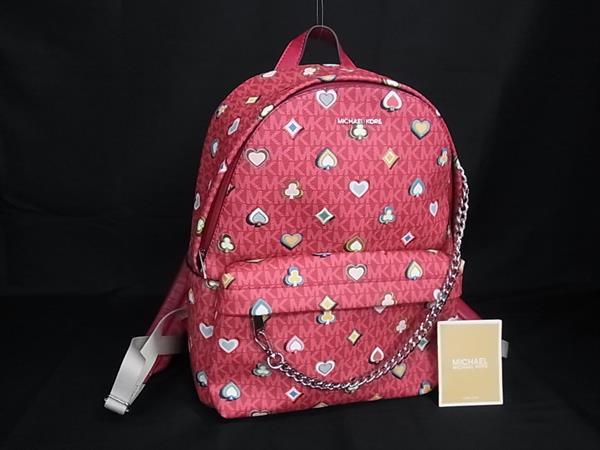 ■新品■未当て嵌める■ MICHAEL KORS マイケル授業計画 SLATER PVC 背嚢 うしろ側容器に並べる デイパック さくら色系×マルチ色つや BN9541