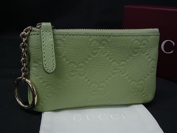 ■新品■未使用■ GUCCI グッチ 815891 GGエンブレム レザー キーリング付き コインケース コインパース ライトグリーン系 BR2723