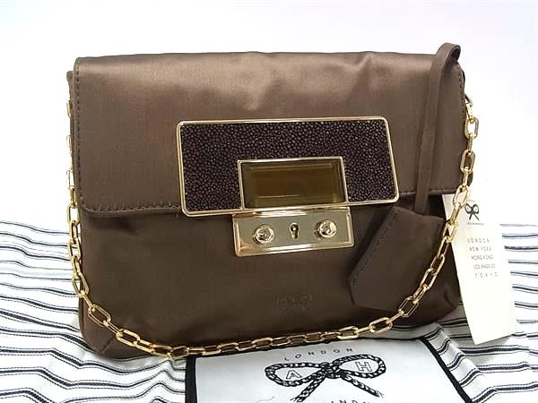 ■飛び切り■本物■極美品■ ANYA HINDMARCH アニヤハインドマーチ 繻子×スティング花の冠 エイ革 ショルダーバッグ 赤銅色系 BS4744