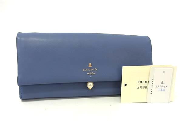 ■新品負けず劣らず■ LANVIN en Bleu ランバンオンブルー シャペル なめし革 二つ折り 長金入れ ウォレット 点火装置青碧系 FY1738