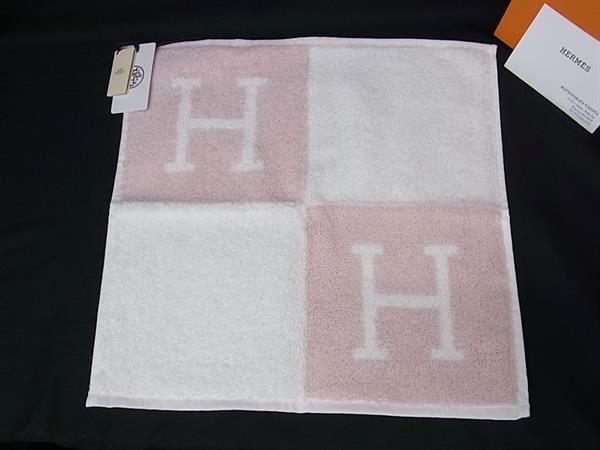 ■新品■未使用■ HERMES エルメス アヴァロン コットン100％ ハンドタオル フェイスタオル ピンク系&times;アイボリー系 HA3865｜pleasure-Store　店 7,710円