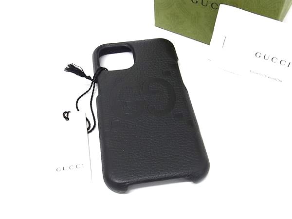 ■新品■未当て嵌める■ GUCCI グッチ 760218 ジャンボ GG なめし革 iPhone15 相応う アイフォンケース スマホケース 黒いこと系 BR2745