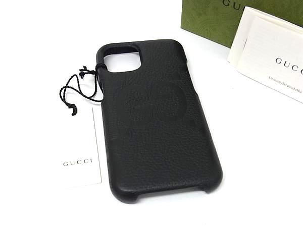 ■新品負けず劣らず■ GUCCI グッチ 760218 ジャンボ GG なめし革 iPhone15 相応う アイフォンケース スマホケース 黒いこと系 BR2748