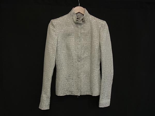 ■美品■ Salvatore Ferragamo フェラガモ レーヨン等 ジャケット アウター 上着 洋服 レディース グレー系&times;シルバー系 BN4758｜pleasure-Store　店