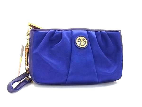 ■新品同様■ TORY BURCH トリーバーチ サテン×レザー ポーチ マルチケース 小物入れ レディース パープル系 BN4769|pleasure-Store 店