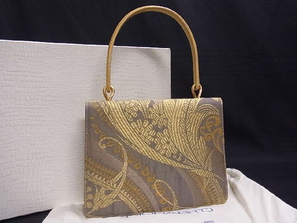 ■滅多に無い■御前上等本物■美品■ MORABITO モラビト ヴィンテージ ヴァンドーム 花唐草柄 蜥蜴 金糸 ハンドバック ゴールド系 V8436