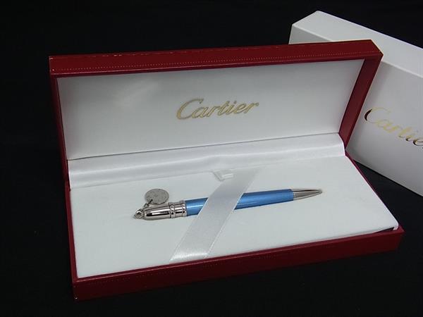 ■新品同様■ Cartier カルティエ ツイスト式 ボールペン 筆記用具 文房具 ステーショナリー ライトブルー系×シルバー系 FU4131|pleasure-Store 店