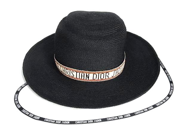 ■新品同様■ Dior ディオール 84WLD952G171 J'ADIOR ヘンプ100％ 麦わら帽子 ハット 表記サイズ 57 ブラック系 HB1402｜pleasure-Store　店