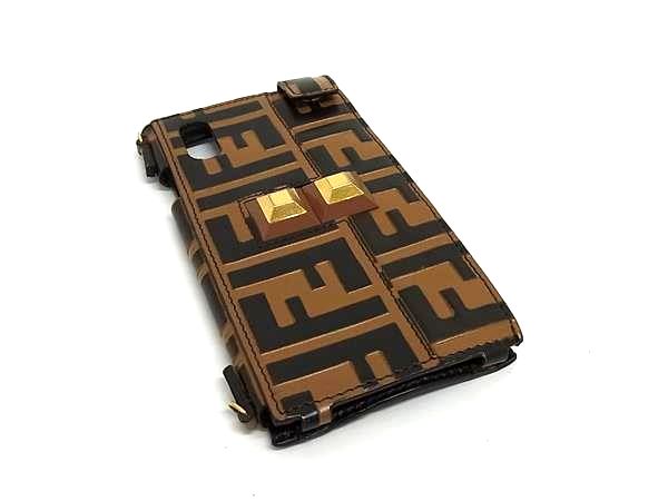 ■美品■ FENDI フェンディ ズッカ柄 なめし革 iPhone X/XS 相応う アイフォンケース スマホケース 赤銅色系 FT5035