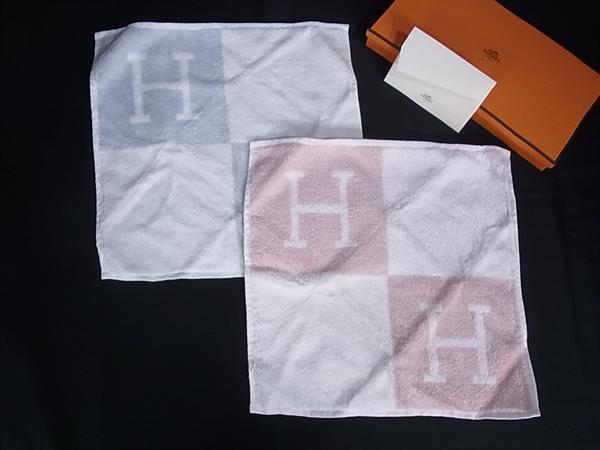 ■新品■未当て嵌める■ HERMES エルメス アヴァロン 綿織物100% 御手々西洋手ぬぐい もの言う花西洋手ぬぐい 2点仕掛ける サクラ色系 ともし火青み系 FV7865