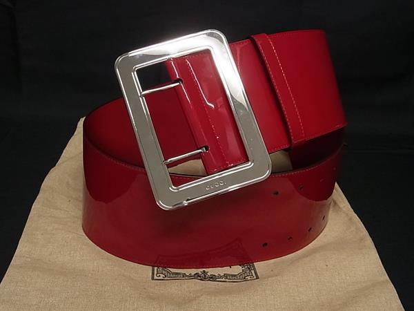 ■極美品■ GUCCI グッチ 専売特許なめし革 しろがね色金具 胴締め  レディース 赤いこと系 FV7923