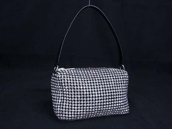 ■極美品■ ALEXANDER WANG アレキサンダーワン レザー ラインストーン ワンハンドル ハンドバッグ レディース シルバー系 FJ5548｜pleasure-Store　店