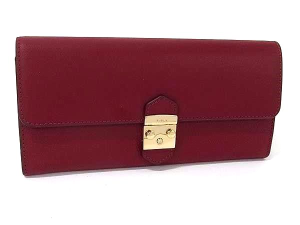 ■新品同様■ FURLA フルラ メトロポリス バイフォールド レザー 二つ折り 長財布 ウォレット 札入れ レディース レッド系 HB2052|pleasure-Store 店