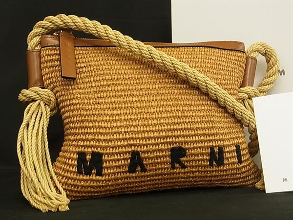 ■新品■未使用■ MARNI マルニ MARCEL マルセル ラフィア クロスボディ ショルダーバッグ ポシェット レディース ブラウン系 DB4664｜pleasure-Store　店 26,046円
