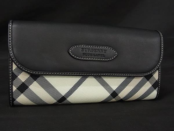 ■新品同様■ BURBERRY バーバリーブルーレーベル レザー&times;ナイロン チェック柄 二つ折り 長財布 ウォレット ブラック系 HB2115｜pleasure-Store　店
