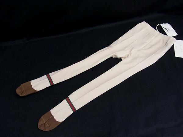 ■極美品■ GUCCI グッチ シェリーライン コットン 等 ベビータイツ ストッキング 靴下 表記サイズ 3 ベージュ系&times;ブラウン系 BN4305｜pleasure-Store　店