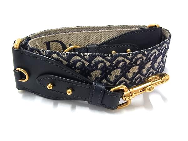■美品■ ChristianDior クリスチャンディオール トロッター キャンバス&times;レザー ショルダーストラップ ネイビー系 FU2616｜pleasure-Store　店
